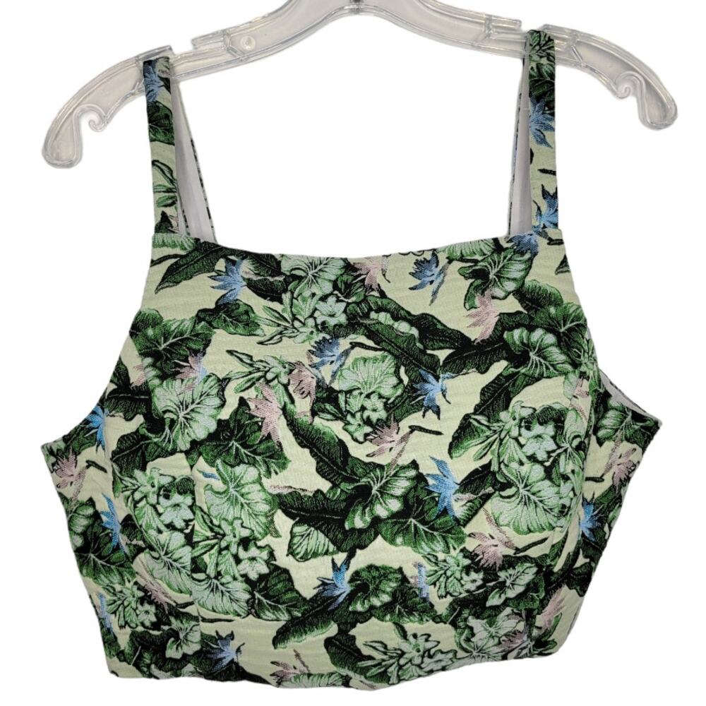 Topshop Crop Top Brocade Green Leaf Floral Back Zip Summer Women 12